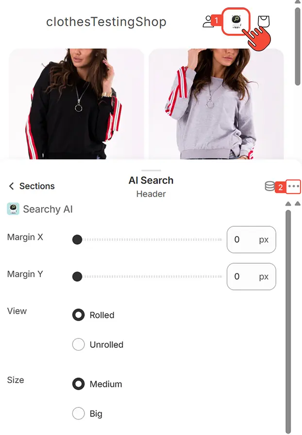 Select theme and go for customization, select block in header on search template to style
