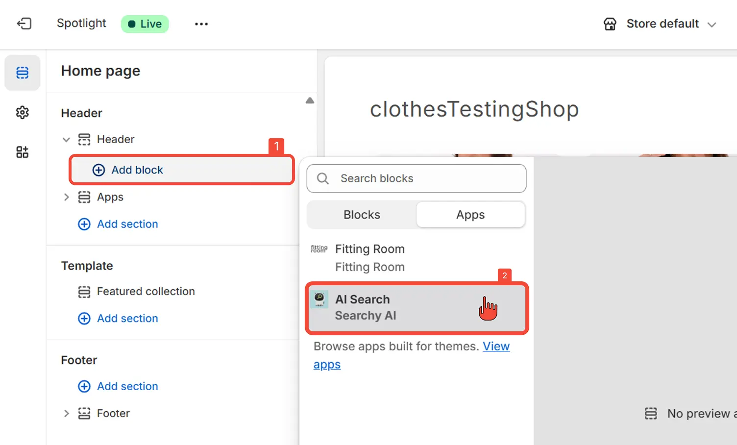 Add Searchy ai block to header