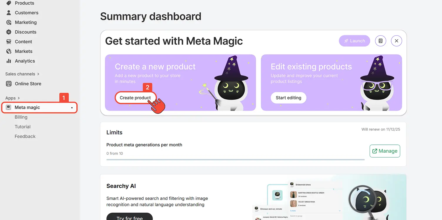 Create product from dashboard