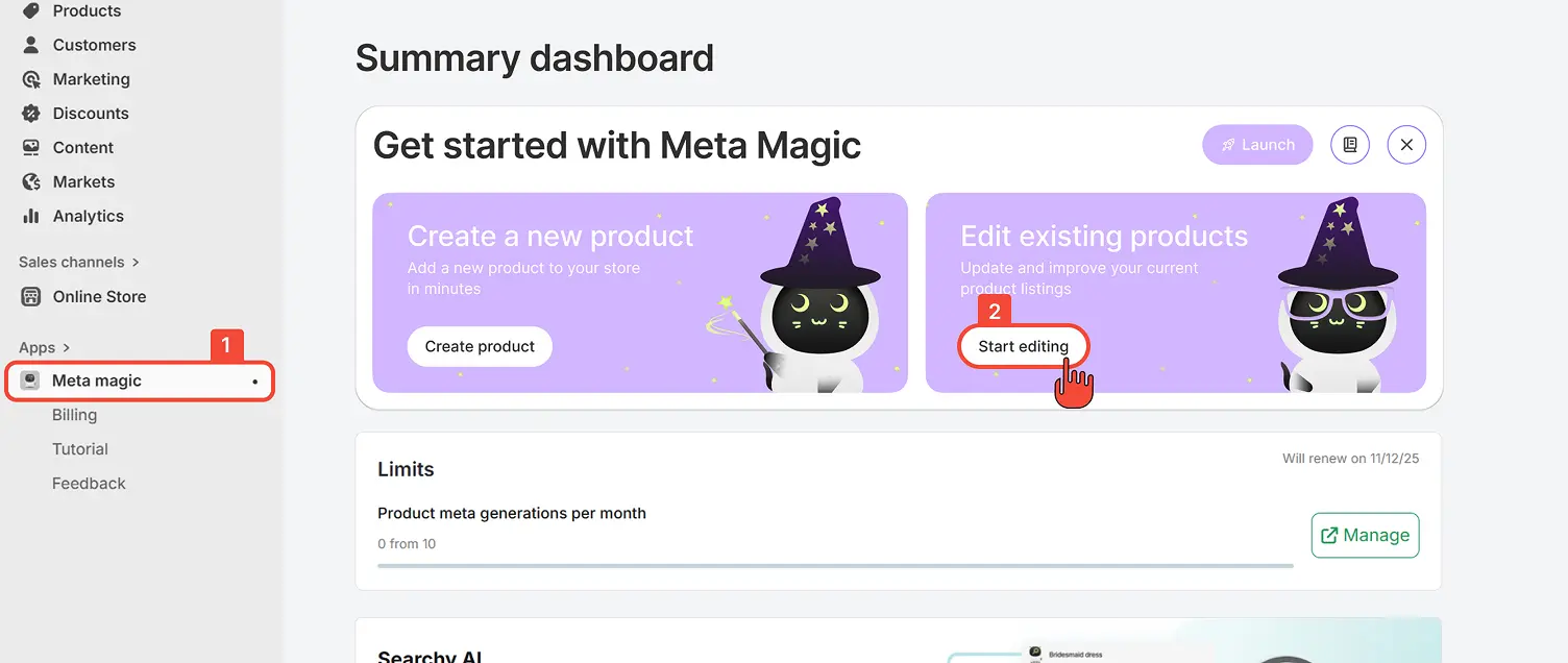 Start editing from dashboard