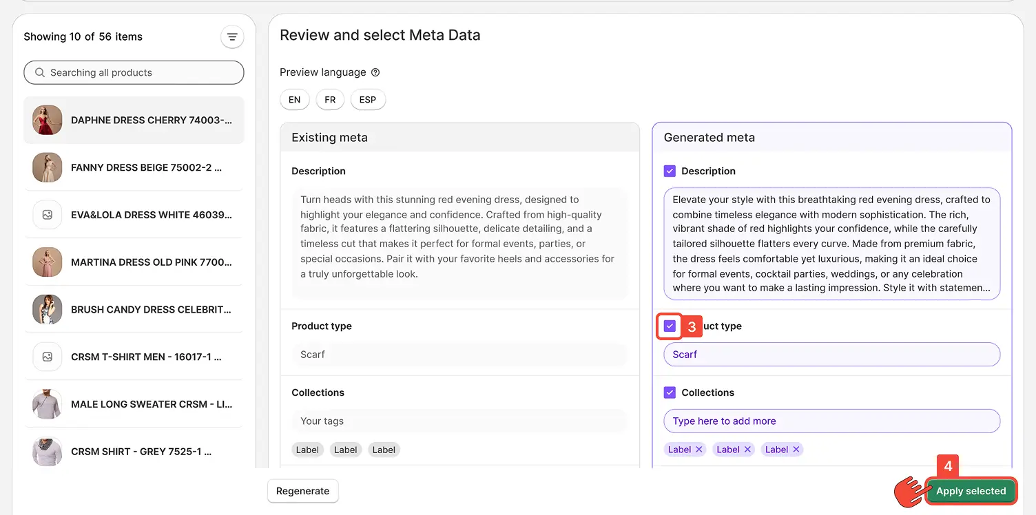 Apply selected changes