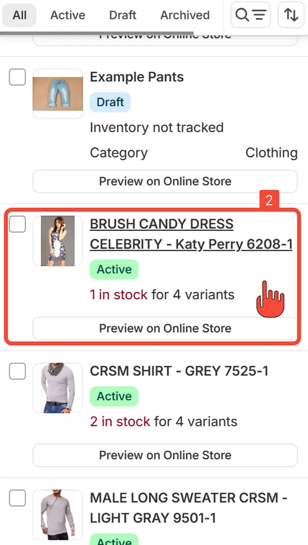 Open product edit page