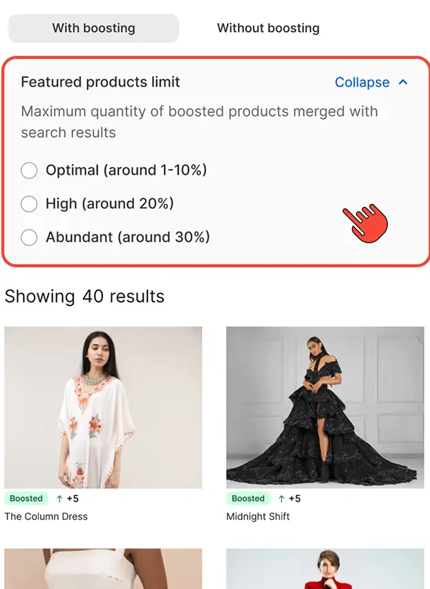 Check ai search results with different boosting settings