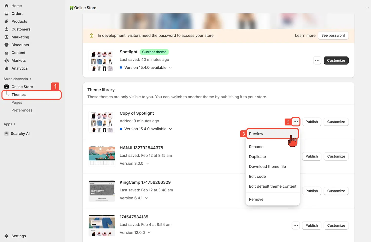 Return to online store and preview this theme